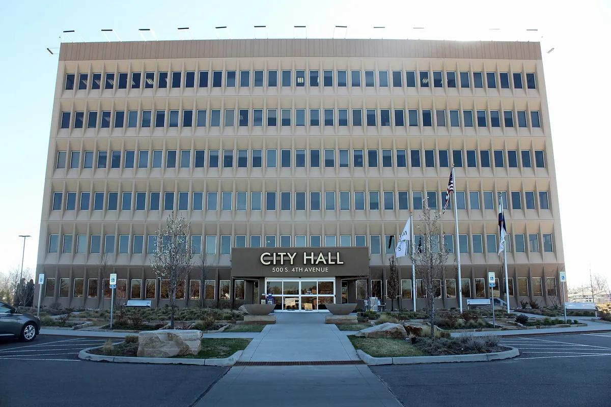 The Brighton, Colorado City Hall, located at 500 South 4th Avenue in Brighton, Colorado