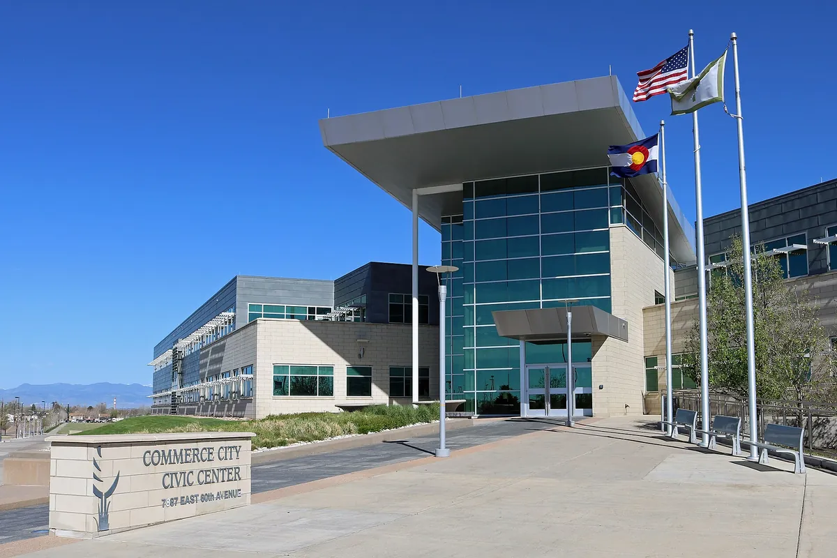 The Commerce City Civic Center, located at 7887 East 60th Avenue in Commerce City, Colorado